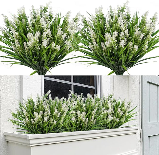 RECUTMS Artificial Plants & Flowers for Outside Outdoor Artificial Flowers Fake Outdoor Plants Faux UV Resistant Flower Plastic Shrubs Indoor Outside Hanging Decorations(White)