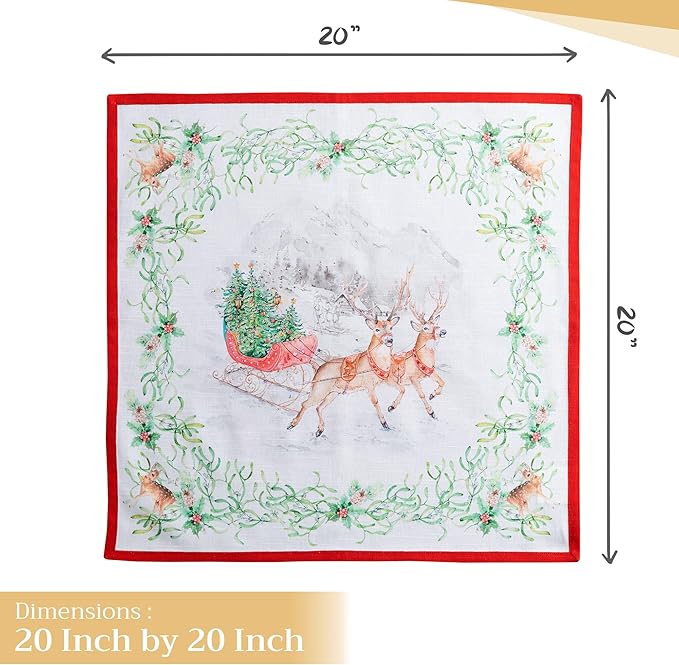 Maison d' Hermine Cloth Napkins Set of 4 100% Cotton Everyday Reusable Square Napkins Cloth Washable, Dinner, Party, Wedding, Restaurant (Christmas Tradition, 20" x 20")