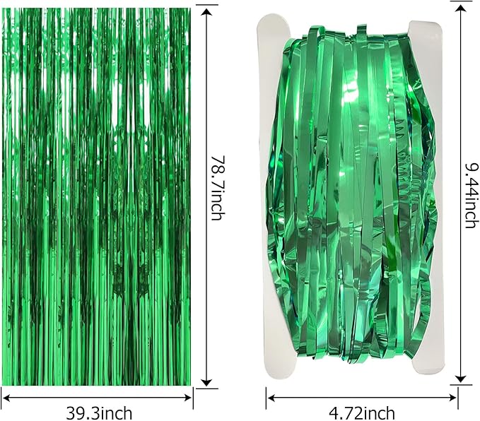 20 Pack Foil Curtain Backdrop Green Metallic Tinsel Foil Fringe Curtains Photo Booth Props for Birthday Wedding Engagement Baby Shower Bachelorette Christmas Holiday Celebration Party Decorations