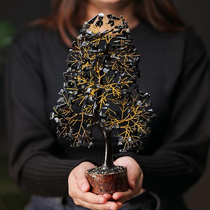 Black Tourmaline Crystal Tree of Life, Chakra Pendant Gemstone Tree, Chakra Healing Tree for Home Decor, Gifts for Women, Bonsai Trees for Positive Energy, Office Desk Decor, Room Decor 10-12"