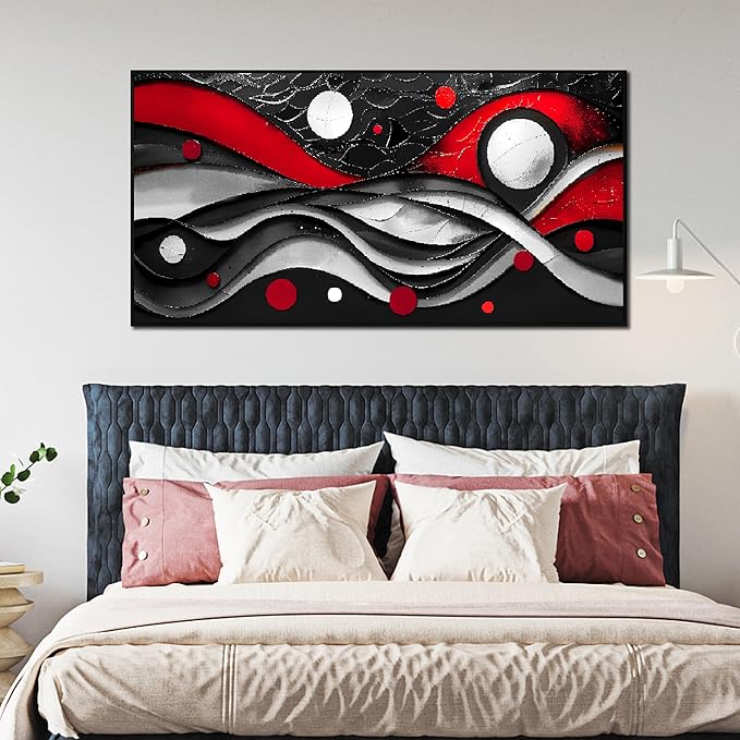 Ouzzlie Black White Wall Decor Bedroom Large Abstract Wall Art Modern Wall Art Decor Red Paintings for Living Room 29" x 59"