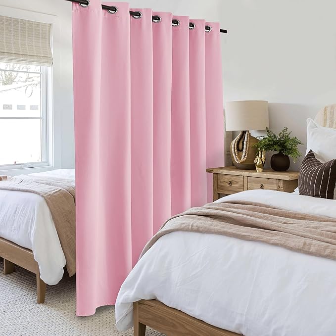 Beauoop 100% Blackout Curtains 96 Inches Long for Patio Sliding Door Pink Solid Extra Wide Room Darkening Thermal Insulated Room Divider Soundproof Grommet Window Treatment Drapes,100x96 Set of 1