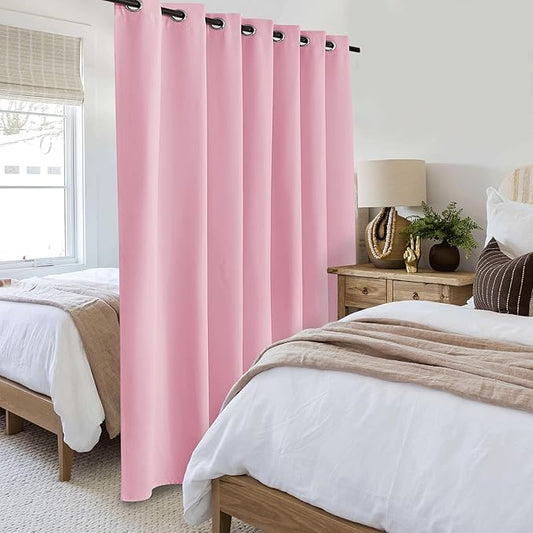 Beauoop 100% Blackout Curtains 96 Inches Long for Patio Sliding Door Pink Solid Extra Wide Room Darkening Thermal Insulated Room Divider Soundproof Grommet Window Treatment Drapes,100x96 Set of 1