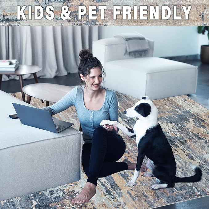 Area Rug Living Room Rugs: 5x7 Rug for Bedroom Machine Washable with Non Slip Backing Non Shedding Abstract Stain Resistant Large Carpet for Dining Room Nursery Home Office - Multi