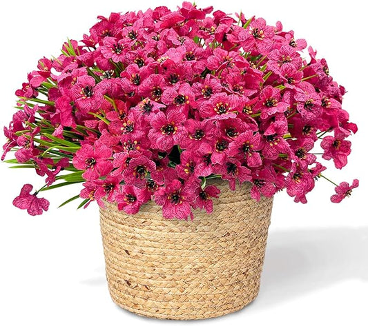 20 Bundles Artificial Flowers for Outdoors, UV Resistant Fake Flowers with Plastic Plants , Faux Silk Flowers for Planter outdoors, fake realistic flowers for Window Box Front Porch Patio Decor-Rosy