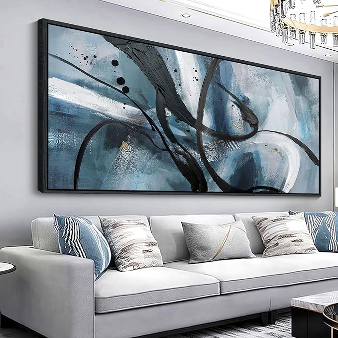 YDYSUNE Abstract Frame Wall Art Black and White graffiti of Modem Minimalist Art Large Canas Wall Art for Living Room Bedroom Decor Framed Pictures Artwork for Walls 70x31