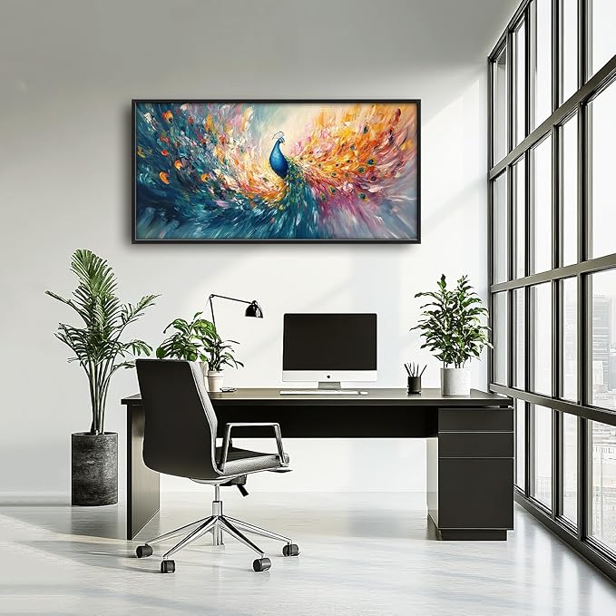 Flintis Large Colorful Peacock Framed Wall Art Peacock Feathers Pictures Wall Decor Abstract Animal Canvas Painting Print Artworks Decor Framed for Living Room Bathroom Master Bedroom 60L X 30W