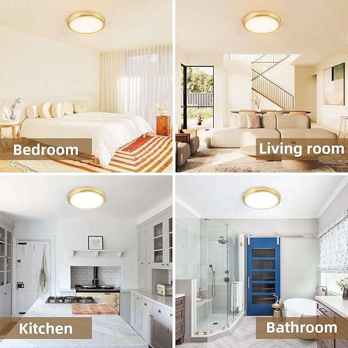 Hlite 6pack 9 Inch Flush Mount LED Ceiling Light Fixture,18W 1800LM Super Slim Light Fixtures Ceiling Mount 3000K/4000K/5000K 3CCT Selectable,Light Fixtures for Kitchen,Bedroom (Gold)