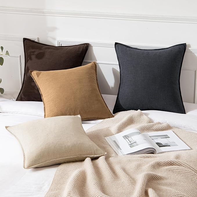 MIULEE Decorative Linen Euro Sham Pillow Covers 24x24 Brown Boho Farmhouse Neutral Couch Throw Pillows for Bed Pack of 2 Accent Modern Pillowcase Sofa Livingroom Home Decor