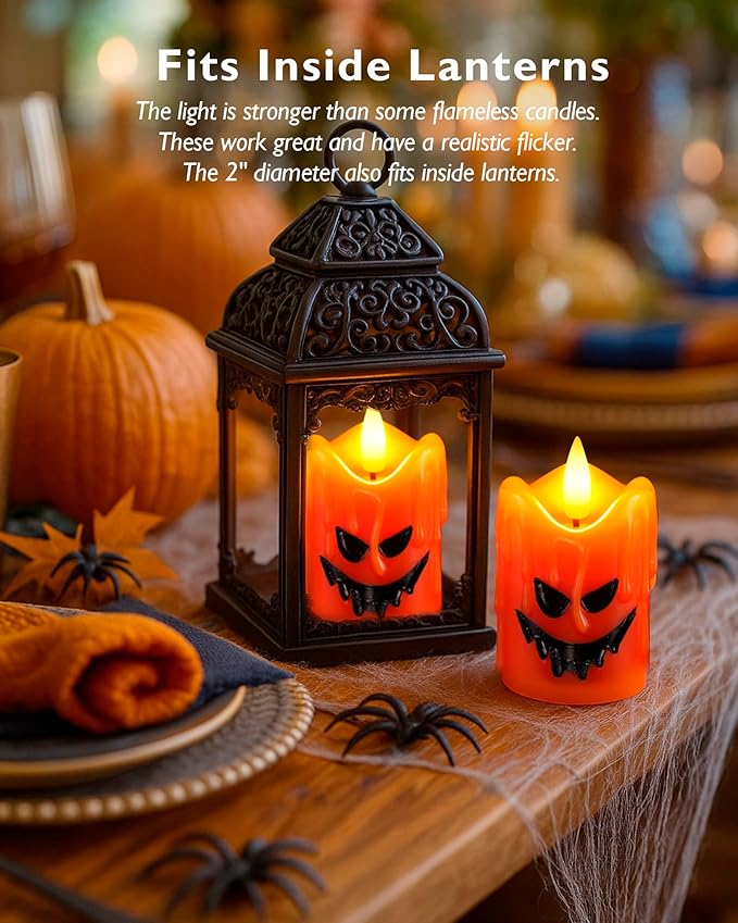 Homemory Orange Remote Control Flameless Candles, 400+Hour Real Wax Battery Operated LED Votive Candles, for Halloween Decorations, Theme Party, Wedding Table Decor, Thanksgiving Day Decor