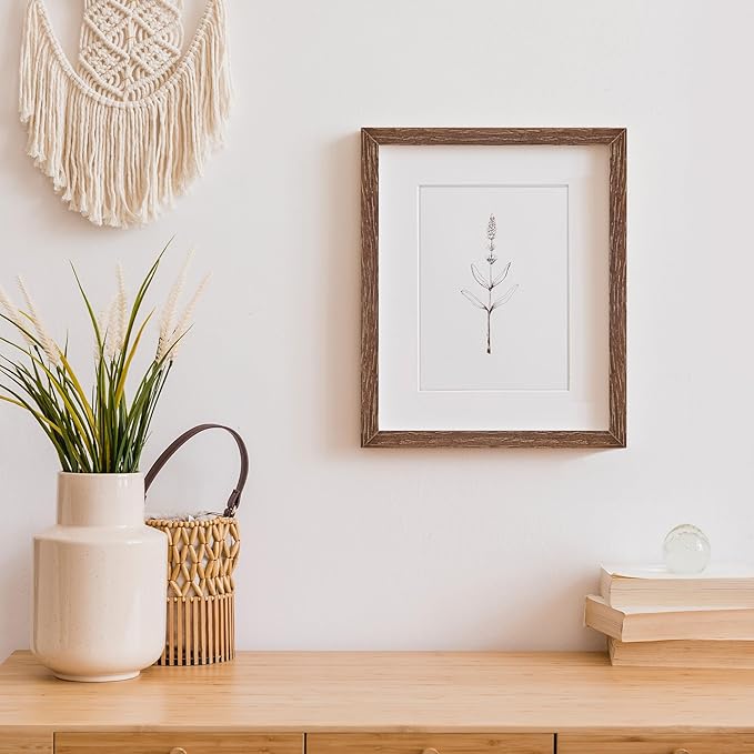 8x10 Wood Picture Frame, Solid Oak Wood Frame 10x8 for Wall & Tabletop Display, 5x7 Picture Frame with Mat 8x10, 8 x 10 Photo Frame Wood with Tempered Glass, Walnut Color, 1 Pack