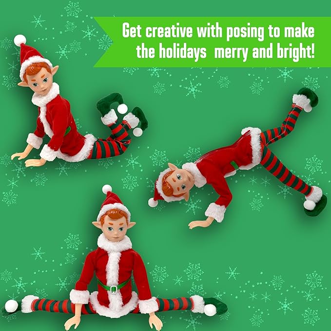 The Original Elf Christmas Elf Dolls, 12" Elf Doll, Toy for Kids or Décor, Mini Toy Elf Dolls for Christmas Elf Decorations, Poseable Little Elf Shelf Sitters with Dangling Legs