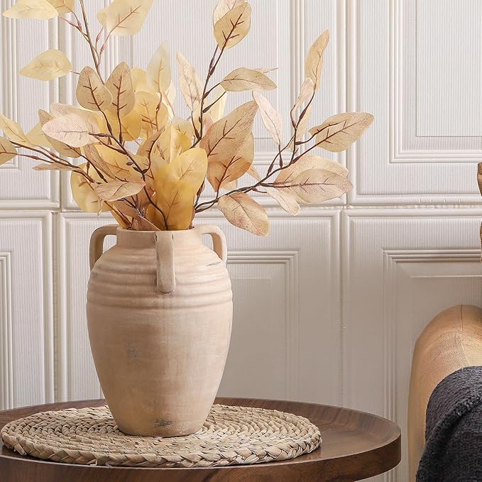 Ceramic Flower Vase Home Decor - Farmhouse Flower Vases Rustic Vintage Style Aesthetic Modern for Table Living Room Kitchen Bedroom Decoration House Desk Decorative Accessories Gift (Clay)