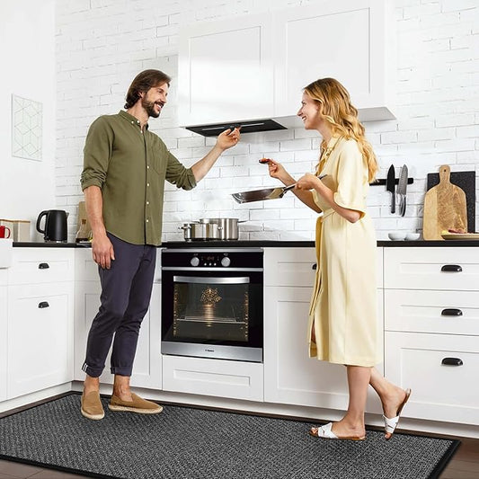 GOYLSER Kitchen Mats for Floor Non Skid, Jute Long Hallway Runner Rugs Laundry Rug, Absorbent Fall Kitchen Rug Kitchen Sink Floor Mat, Black