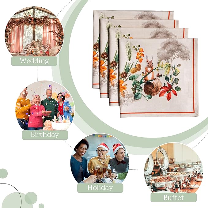 Maison d' Hermine Cloth Napkins Set of 4 100% Cotton Everyday Reusable Square Napkins Cloth Washable, Dinner, Party, Wedding, Restaurant (Recolte, 20" x 20")