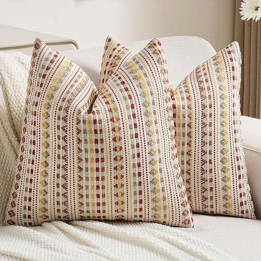 FUTEI Brown Red Decorative Throw Pillow Covers 20x20 Inch Set of 2,Soft Cozy Chenille Jacquard Textured Cushion Case,Boho Home Decor for Couch Bed Living Room