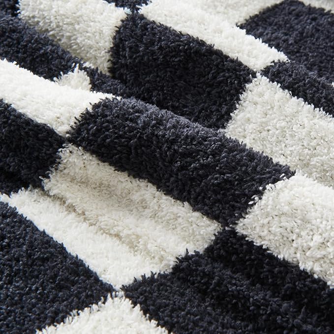 CozeCube Checkered Blanket, Ultra Soft Cozy Black and White Throw Blanket, Warm Cozy Knit Fuzzy Plush Checkerboard Throw for Couch Bed Sofa, 60"x80"