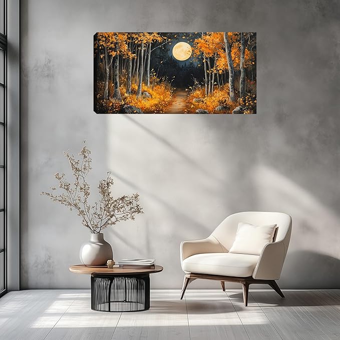 Forest Canvas Wall Art Nature Landscape Painting Moon Tree Scenery Picture Wall Decor Large Framed Artwork for Living Room Bedroom Office Home Wall Decorations 48L x 24W