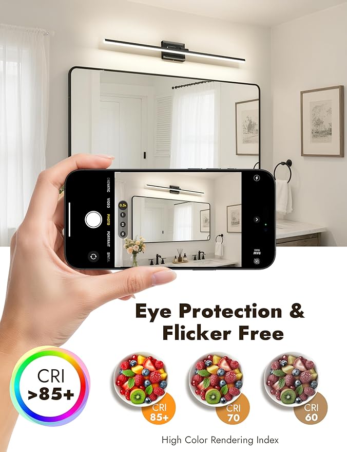 NIORSUN 39.4 Inch Modern Bathroom Light Fixture, 24W 5CCT Dimmable LED Black Bathroom Vanity Lights Over Mirror, Vanity Lights for Bathrooms Restroom Mirror- ETL Certified