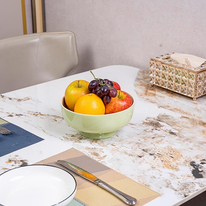 PEMAR 8" Lacquer Bamboo Fruit Bowl for Kitchen Counter, Handmade Large Decorative Pedestal Bowl for Entryway Table Home Decor, Key Bread Candy Snacks Organizer (Matcha Latte)