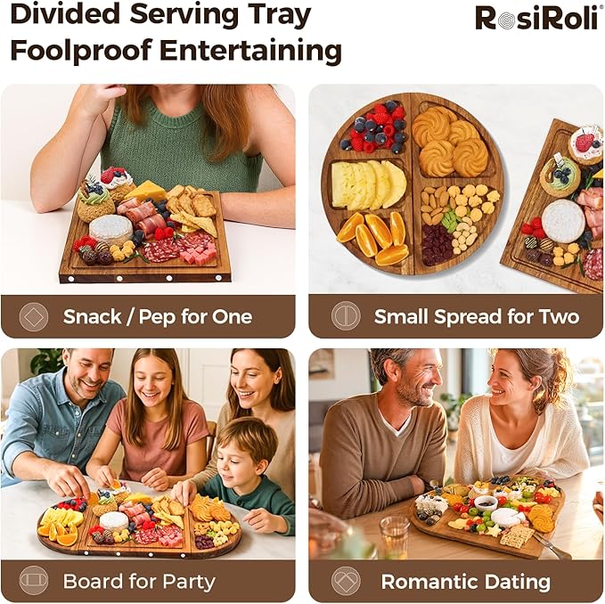 Acacia Wood Charcuterie Board Set - Cheese Board Set with Magnetic - House Warming Gifts New Home, Wedding Gift for Couple, Bridal Shower Gift, Gifts for Father, Perfect for Party