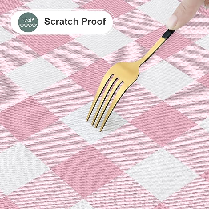 misaya Rectangle Waterproof Vinyl Table Cloth, Buffalo Flannel Backed Tablecloth, Wipeable Plastic Table Cover for Dinner, Kitchen, Outdoor (60" x 120", Pink and White)