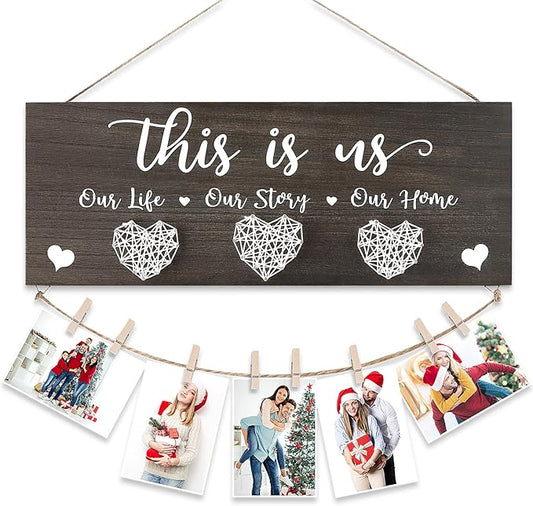 AKEROCK Couples Christmas Gifts, This Is Us Wall Decor, Rustic Wooden Hanging Christmas Picture Frame - Christmas Gift for Couples, Family, Housewarming, Home, Wedding - Dark