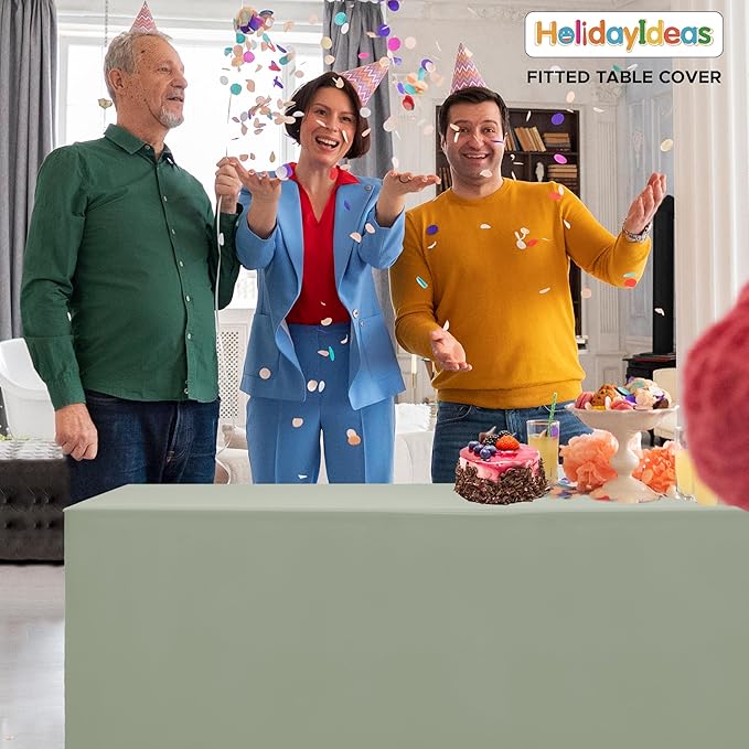 HolidayIdeas Open Back Fitted Tableclothss for 6 Foot Rectangle Table, Wrinkle Resistant Washable Table Covers 72x30 Inch for Craft Fairs, Banquets, Trade Show Display, Sage Green,4 Pcs