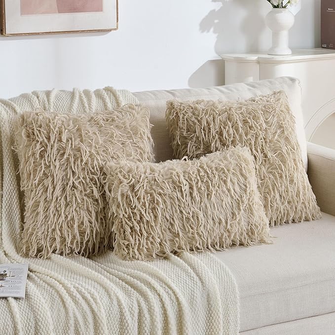 FUTEI Apricot Decorative Throw Pillow Covers 24x24 Inch Set of 2,Soft Fluffy Faux Feather Texture European Cushion Cases,Modern Home Luxury Decor for Couch Bed Living Room