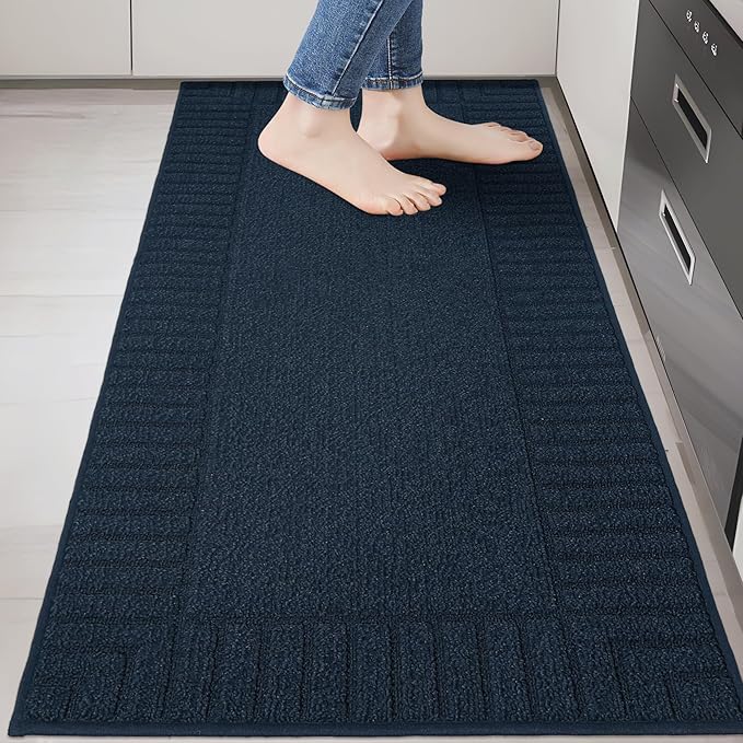 BEQHAUSE-Kitchen-Rugs-and-Mats Non Slip Kitchen Runner Rug Absorbent Kitchen Mats for Floor Machine Washable Kitchen Floor Mat,Navy Blue 24”x60”