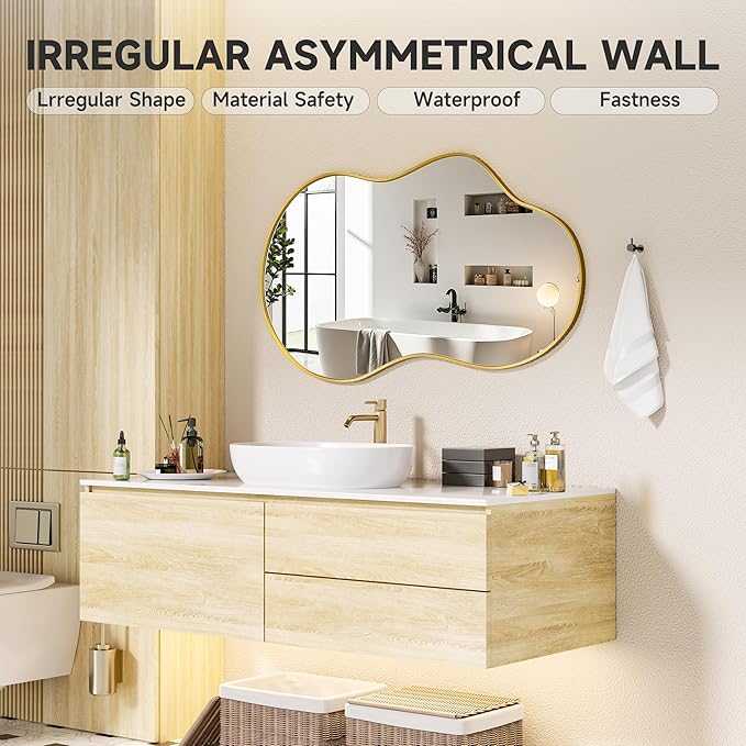 Hasipu Irregular Wall Mirror - 24"x35" Gold Irregular Abstract Mirror for Wall Asymmetrical Wall Mirrors Decorative Modern for Living Room Bathroom,Bedroom,Hallway