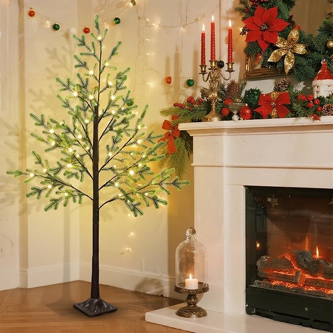 DR.DUDU 5 FT Christmas Tree with Lights, Pre-lit Artificial Xmas Trees Small Green Christmas Tree with Realistic Branch Warm LED for Home Bedroom Corner Outdoor Indoor Holiday Decorations