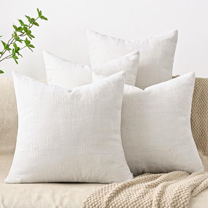 Set of 4 Soft Textured Decorative Throw Pillow Covers 16x16 Inch Cozy Farmhouse Cushion Cover Square Accent Pillow Cases for Bed Couch Sofa Living Room, Cream White