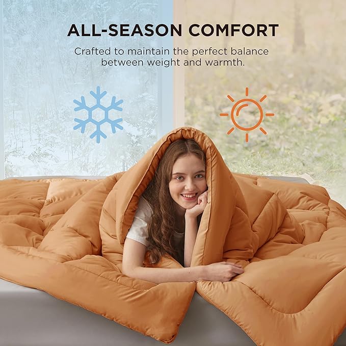 Bedsure Comforter Duvet Insert - Quilted Comforters King Size, All Season Duvet, GentleSoft Down Alternative Bedding, with 8 Tabs, Gifts for Women/Men, Burnt Orange, King 90 x 102 Inches