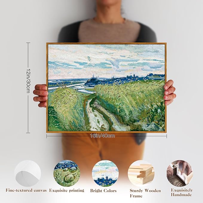 crmotu Vintage Framed Wall Art, Rural Landscape Oil Paintings, Nature Scenery Canvas Prints, Abstract Wilderness Path Wall Decor for Bedroom Bathroom Kitchen Rustic Home Aesthetic Pictures 12x16in