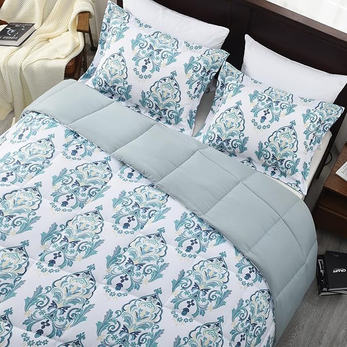 Beyond Twin Comforter Set - Green Floral, Lightweight Down Alternative