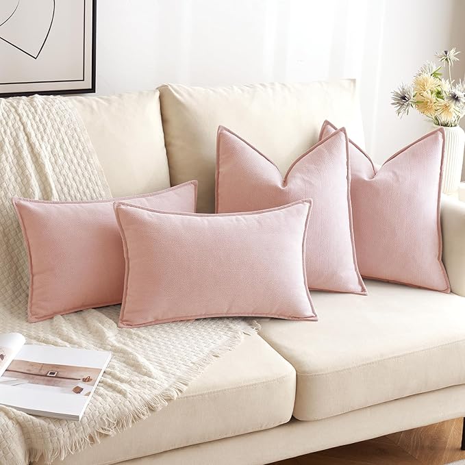 MIULEE Pack of 2 Pink Decorative Pillow Covers 20x20 Inch Soft Chenille Luxurious Couch Throw Pillows Farmhouse Cushion Covers with Elegant Design for Sofa Bedroom Living Room Home Decor