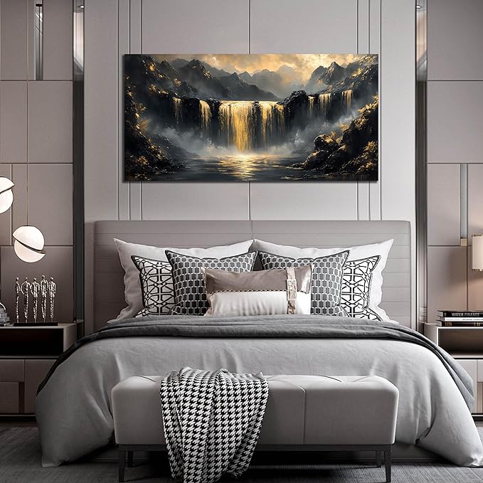 Waterfall Wall Art for Living Room Large Size - Mountain Canvas Wall Art for Office - Modern Art Wall Decor for Bedroom Size 29" x 59"