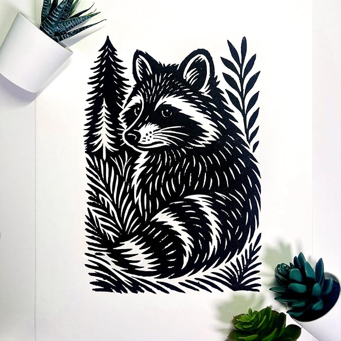 Caelumis Vintage Wall Art Decor Prints Black And White Pictures Posters For Farmhouse Living Bedroom Bathroom Room kitchen Handmade Unframed (Raccoon 12x16in)