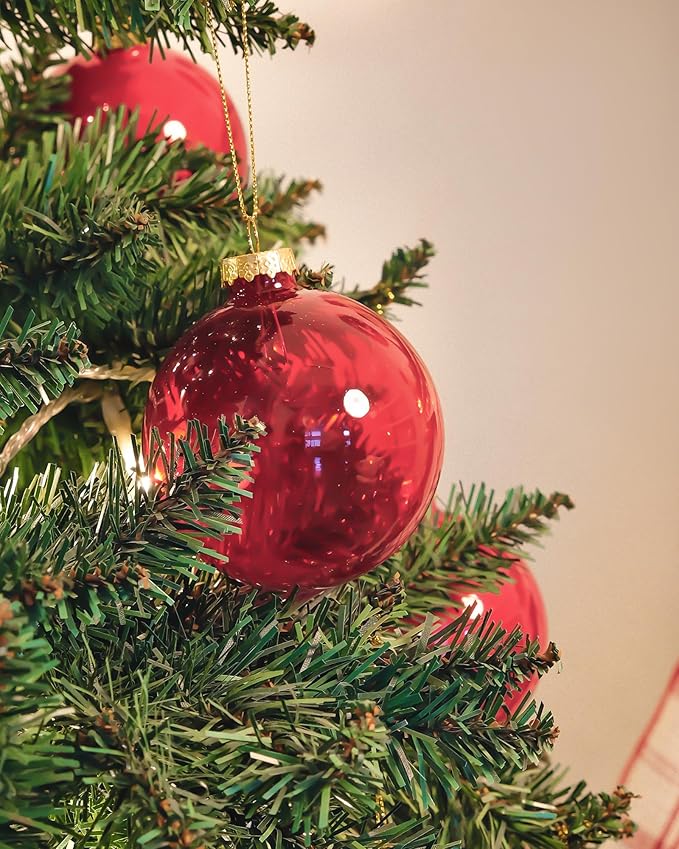 DN DECONATION Red Glass Christmas Ornaments, Set of 9, 3.15' Hanging Christmas Baubles for Xmas Tree Decoration, Wedding Party Gift