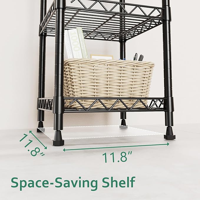 GIOTORENT 5 Tier Standing Shelving Metal Units, Adjustable Height Wire Shelf Display Rack for Laundry Bathroom Kitchen 11.8 W x 11.8 D x 50 H (5-Tier, Black)