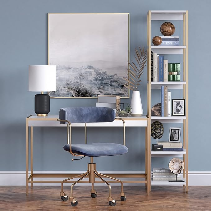 Lambert 15" Tall Ceramic Mini Lamp with Fabric Shade in Matte Black/White