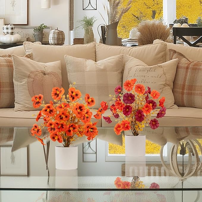 Uieke 2 Pack Fall Artificial Flowers Indoor, 12" Fall Potted Plants with Faux Mums, Fall Decorations for Home Centerpieces Table Thanksgiving