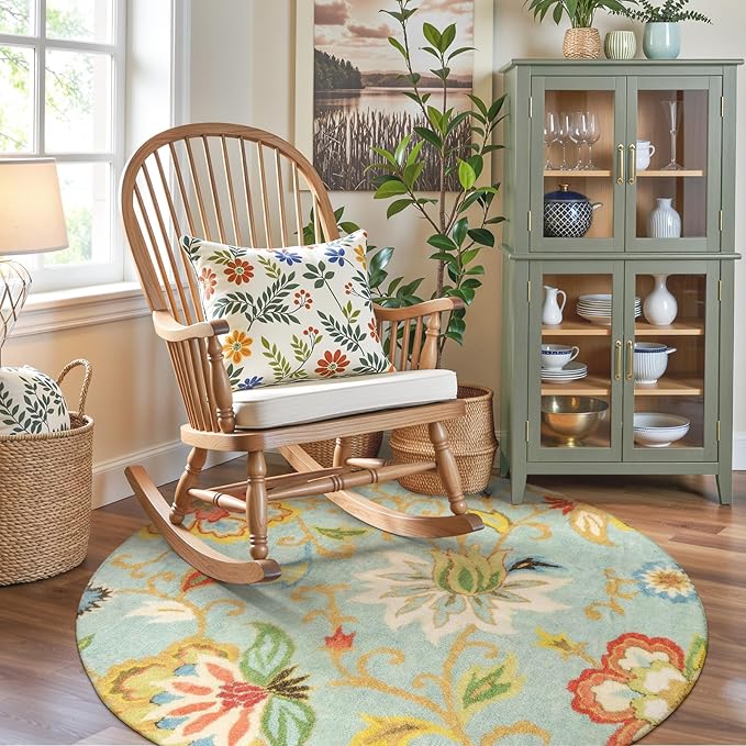 Lahome Collection Modern Floral Round Rug - 3' Diameter Non-Slip Distressed Area Rug Small Accent Throw Rugs Floor Carpet for Door Mat Entryway Bedrooms Laundry Room Decor (3 ft, Paisley)