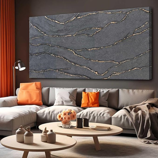XIANSHOU Canvas Wall Art Hand Painted Large Gold and Grey Abstract Painting Textured Wall Decor 29"x58" Home Artwork Decoration for Living Room Office Bedroom Dining Room