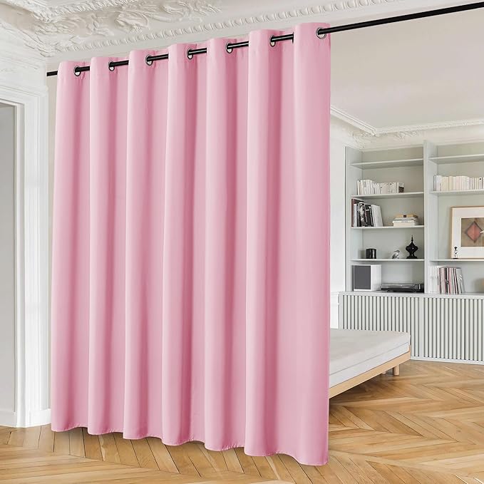 Beauoop 100% Blackout Curtains 96 Inches Long for Patio Sliding Door Pink Solid Extra Wide Room Darkening Thermal Insulated Room Divider Soundproof Grommet Window Treatment Drapes,100x96 Set of 1