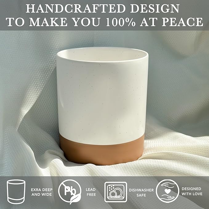 Mora Ceramic Kitchen Utensil Holder - Wooden Spoon & Spatula Crock for Countertop, Modern Farmhouse Home Decor, Extra Large 7.3" Cooking Organizer for Stove Top and Counter - Heavy & Sturdy - Vanilla