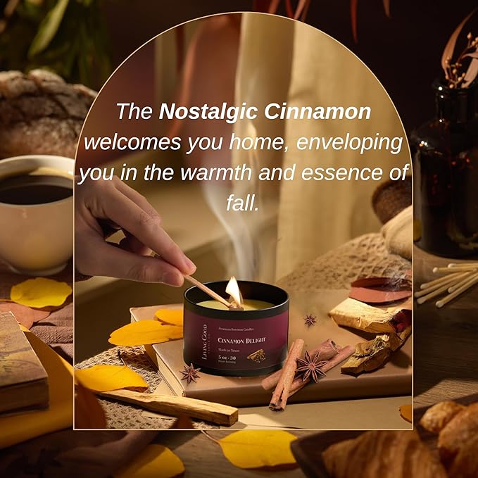 Fall Fresh Cinnamon Bark Essential Oil - Warm & Spicy Pure Beeswax Candle - 30+ Hours Long Burning - Non-Toxic Scented Candles for Autum Home Decor & Aromatherapy for Anxiety Relief - Natural - 5 OZ
