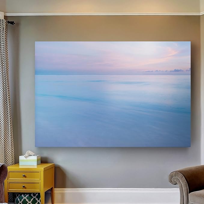Renditions Gallery Canvas Nature Wall Hanging Art Pastel View of Blue Ocean and Sky Modern Artwork for Bedroom Living Room Kitchen Walls - 18"X27" LT08