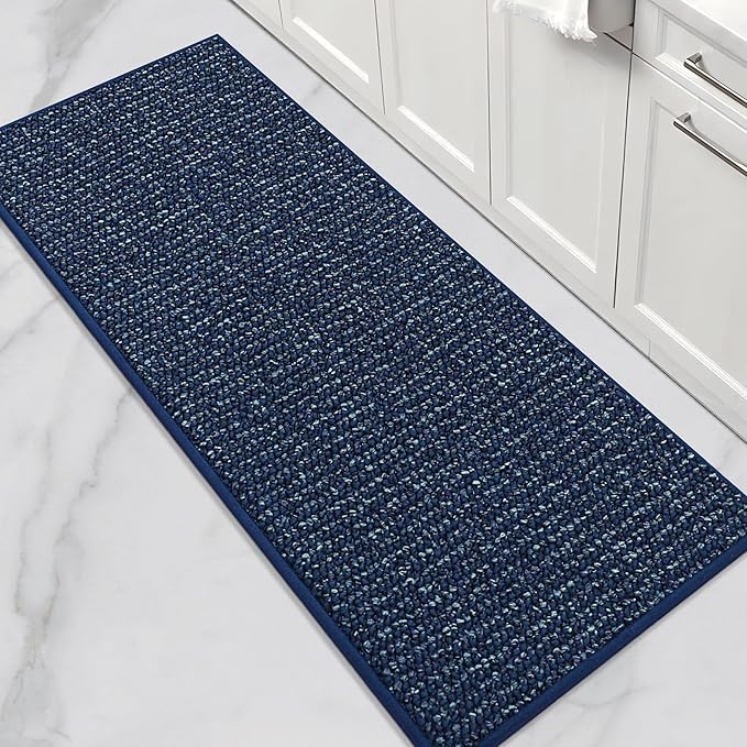 BEQHAUSE Kitchen Runner Rugs 24"x60", Non-Slip Kitchen Mats for Floor, Super Absorbent and Stain Resistant Kitchen Rug, Machine Washable Rugs for Kitchen, Hallway, Laundry & Sink, Blue